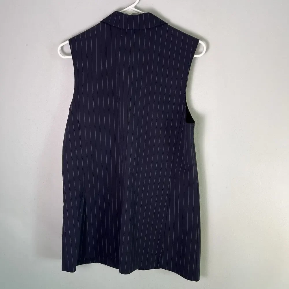 NWT Nordstrom Women's Sz M pinstripe vest one button V neck front welt pocket